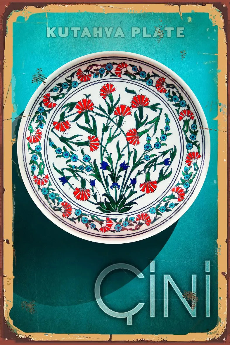 Kütahya Çini Retro Ahşap Poster No:704