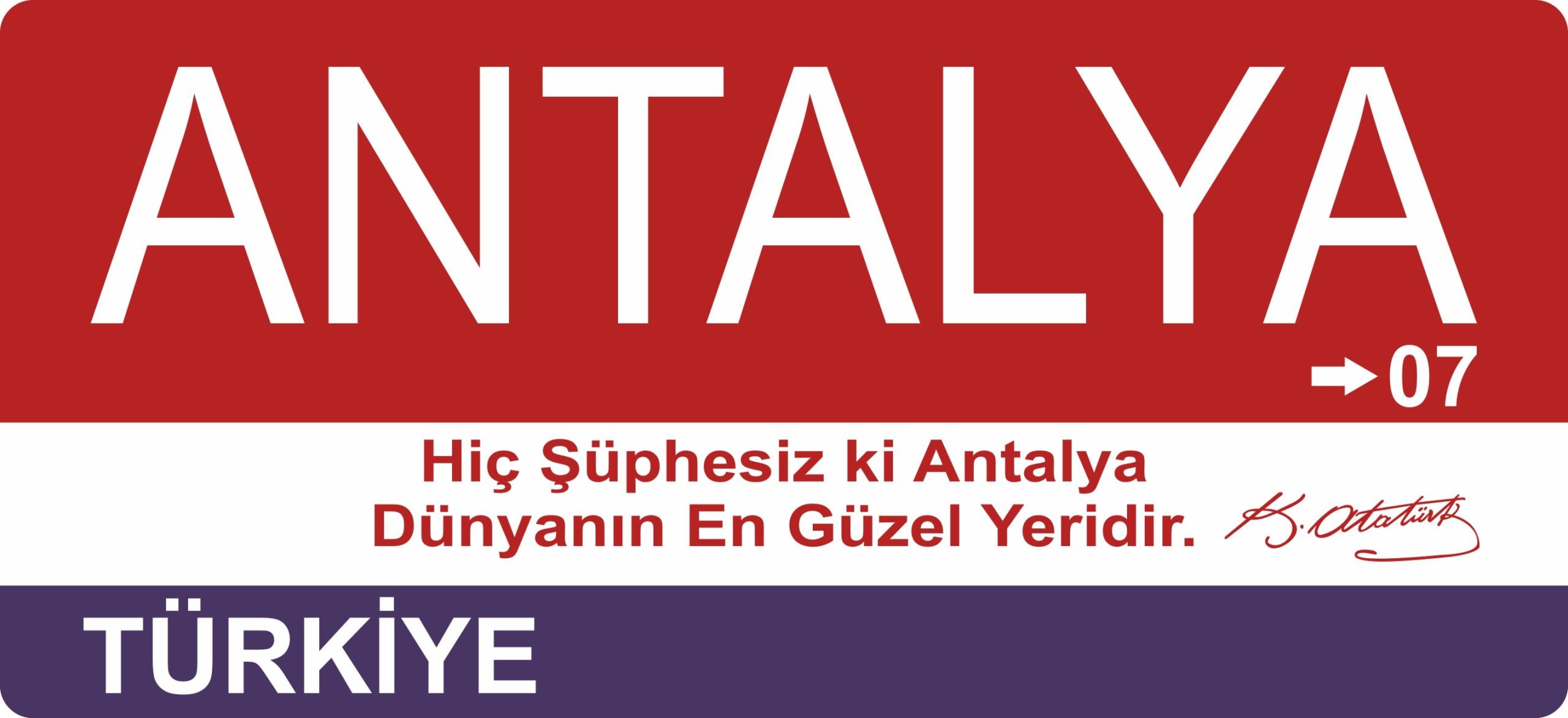 Antalya Sokak Tabelası Ahşap Poster 11x24cm