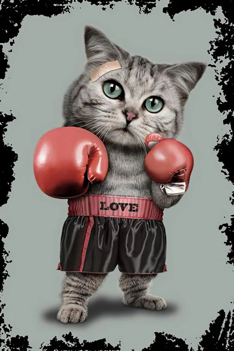 Boksör Kedi Retro Ahşap Poster No:54