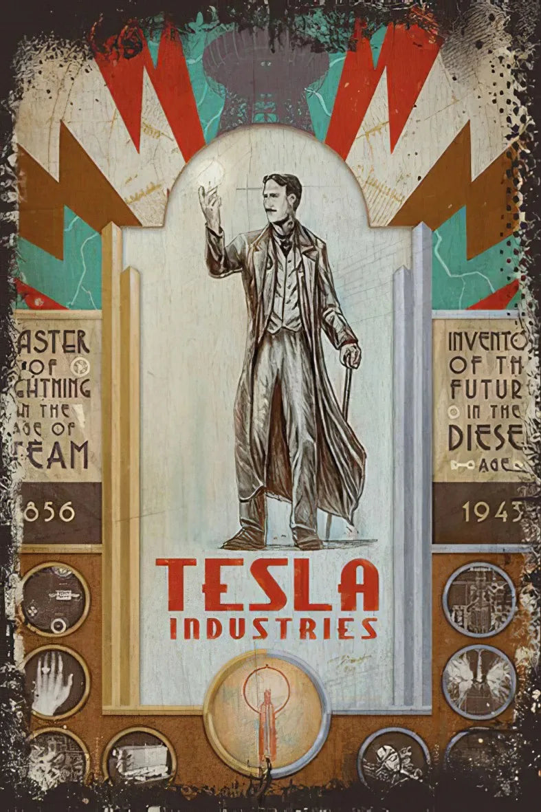Tesla Retro Ahşap Poster No:320