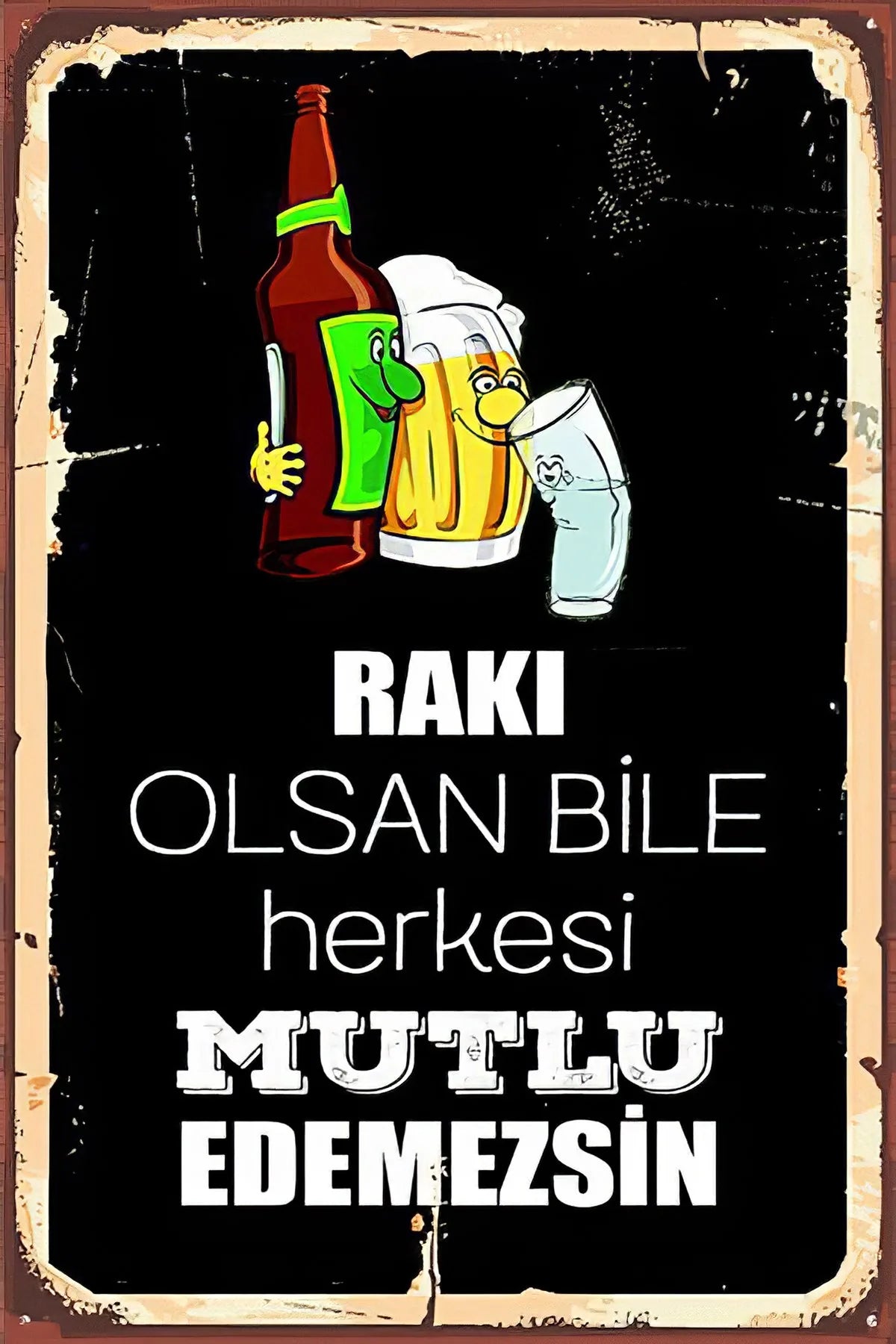 Rakı Olsan Bile Retro Ahşap Poster No: 32