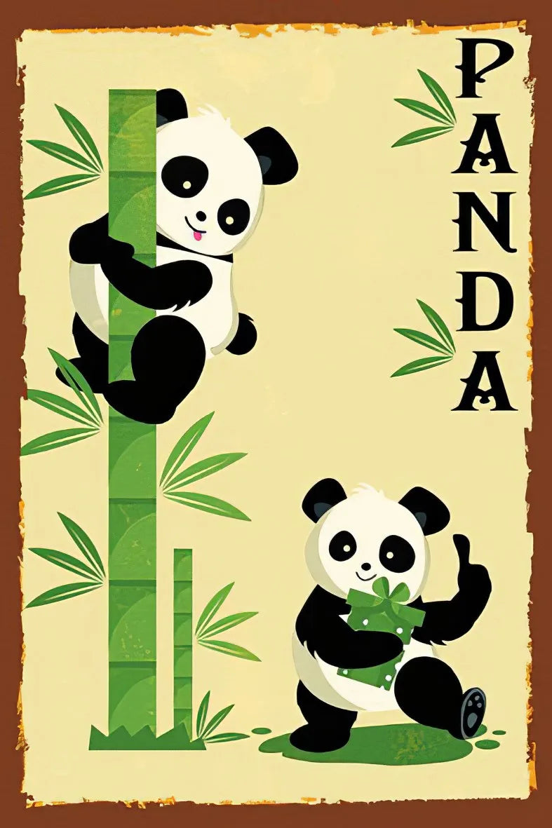 Sevimli Panda Retro Ahşap Poster No:104
