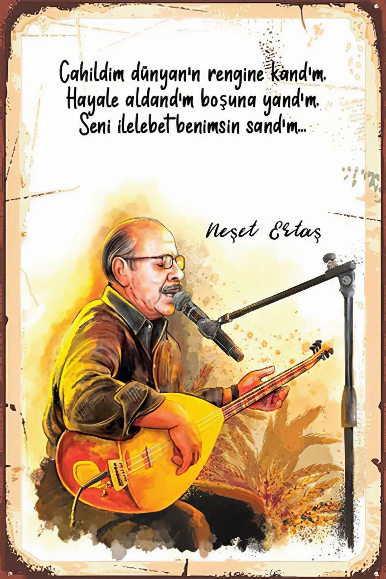 Neşet Ertaş Retro Ahşap Poster No:241