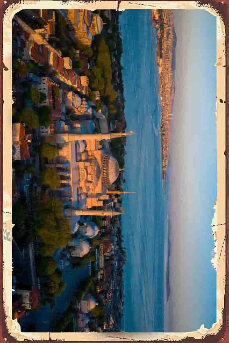 İstanbul Temalı Retro Ahşap Poster No:1095