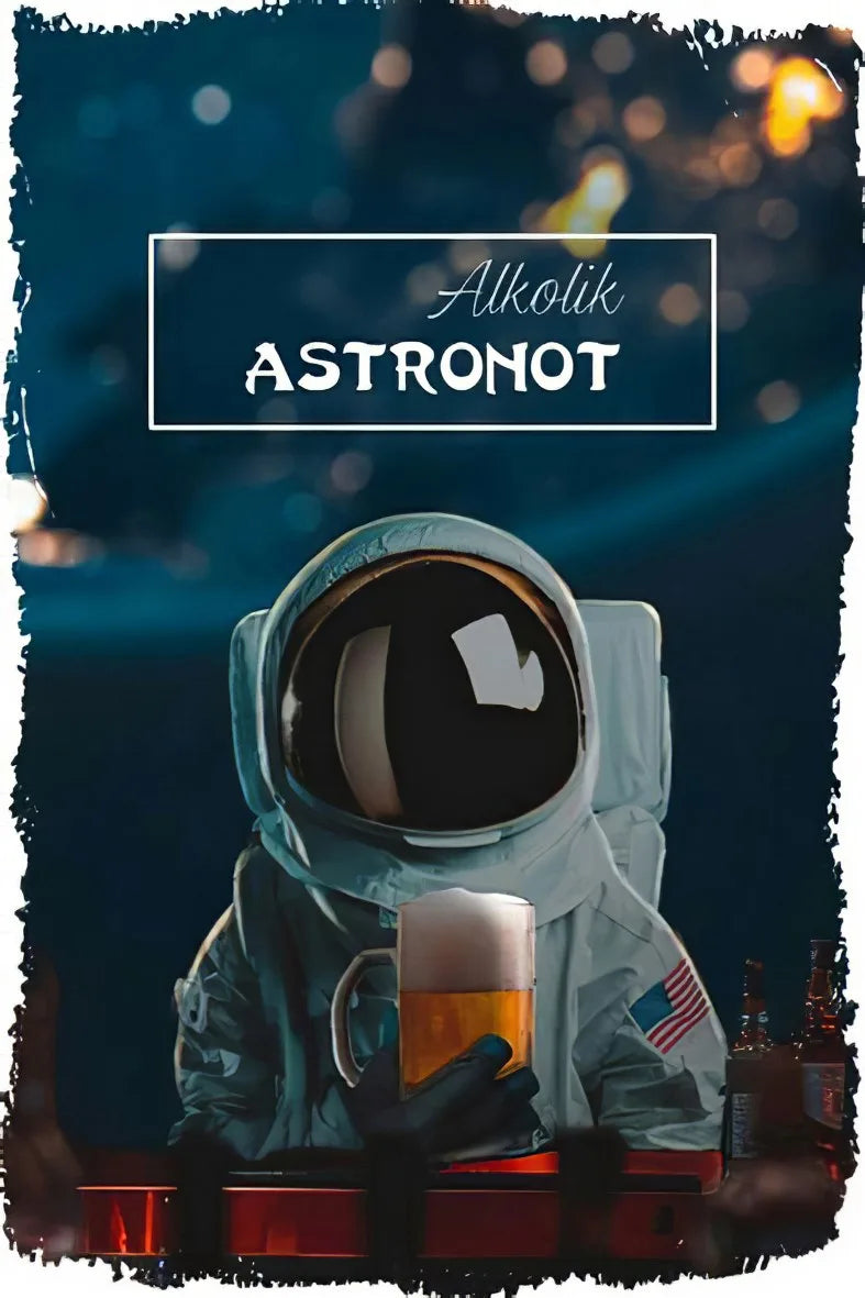 Alkolik Astronot Retro Ahşap Poster No:525