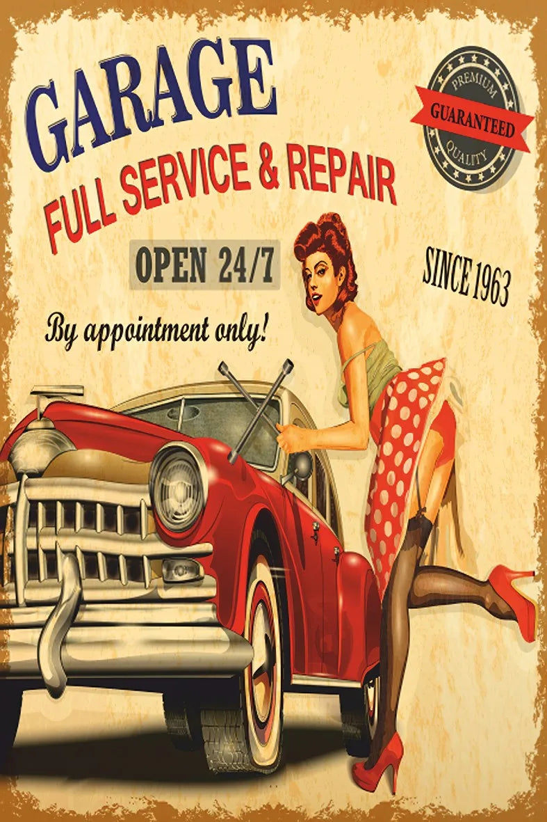 Garage Full Service Retro Ahşap Poster No:530