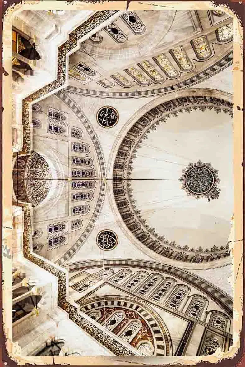 Cami Temalı Retro Ahşap Poster No:1083