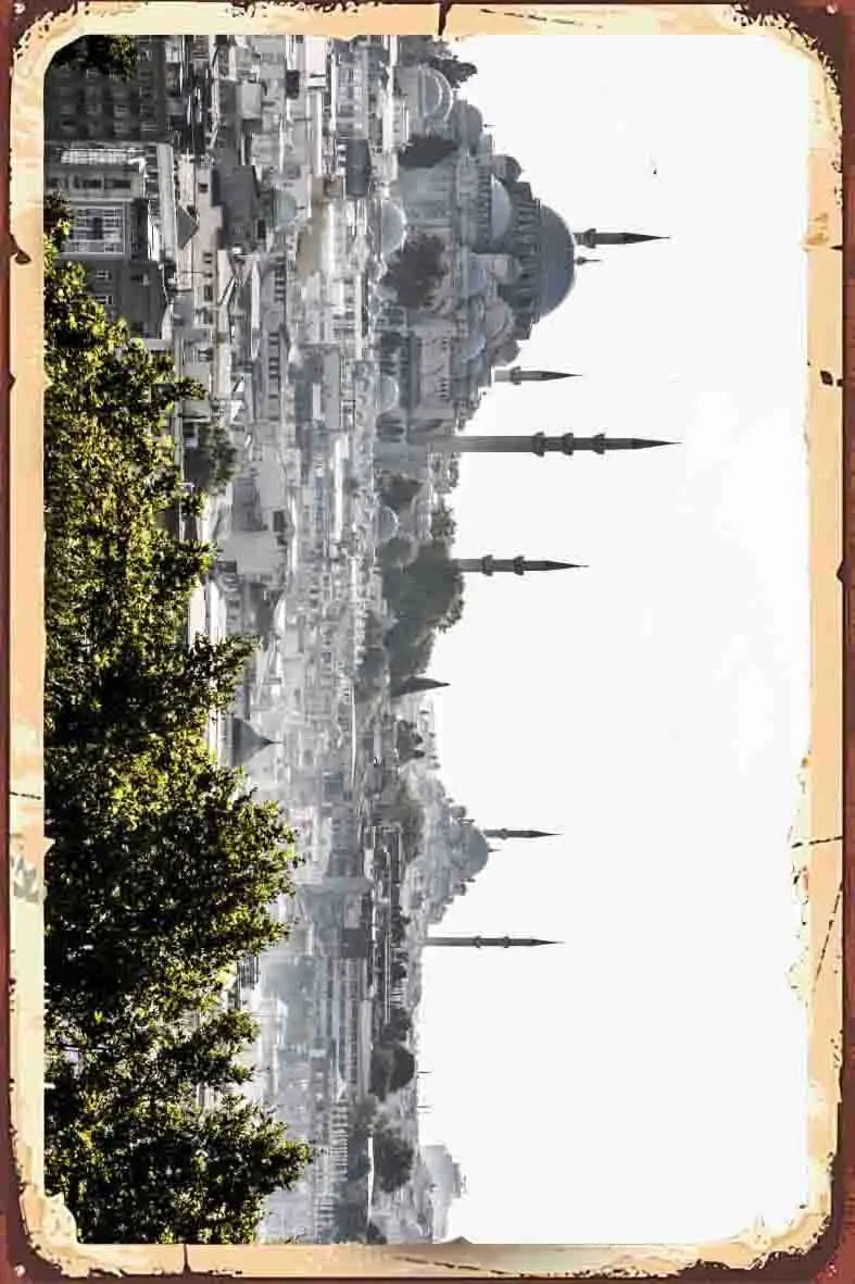 İstanbul Temalı Retro Ahşap Poster No:1100