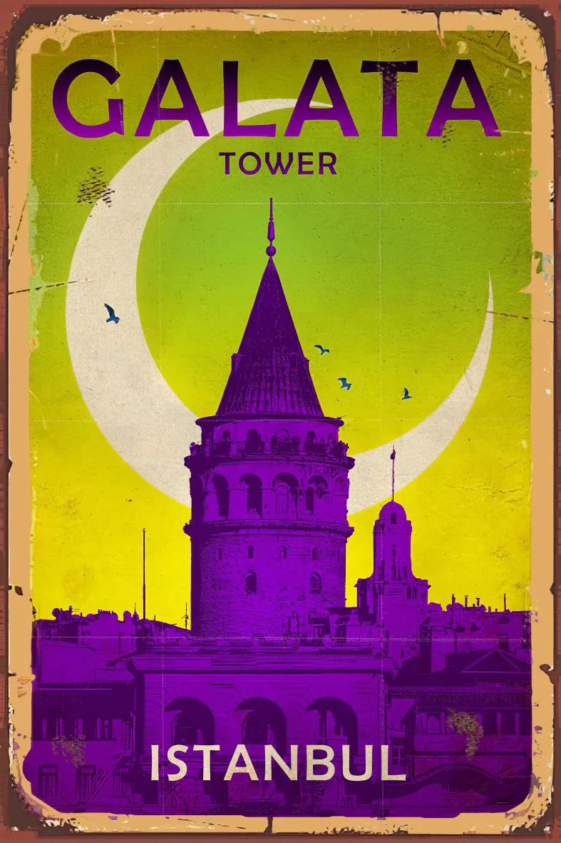 Galata Tower Retro Ahşap Poster No:752