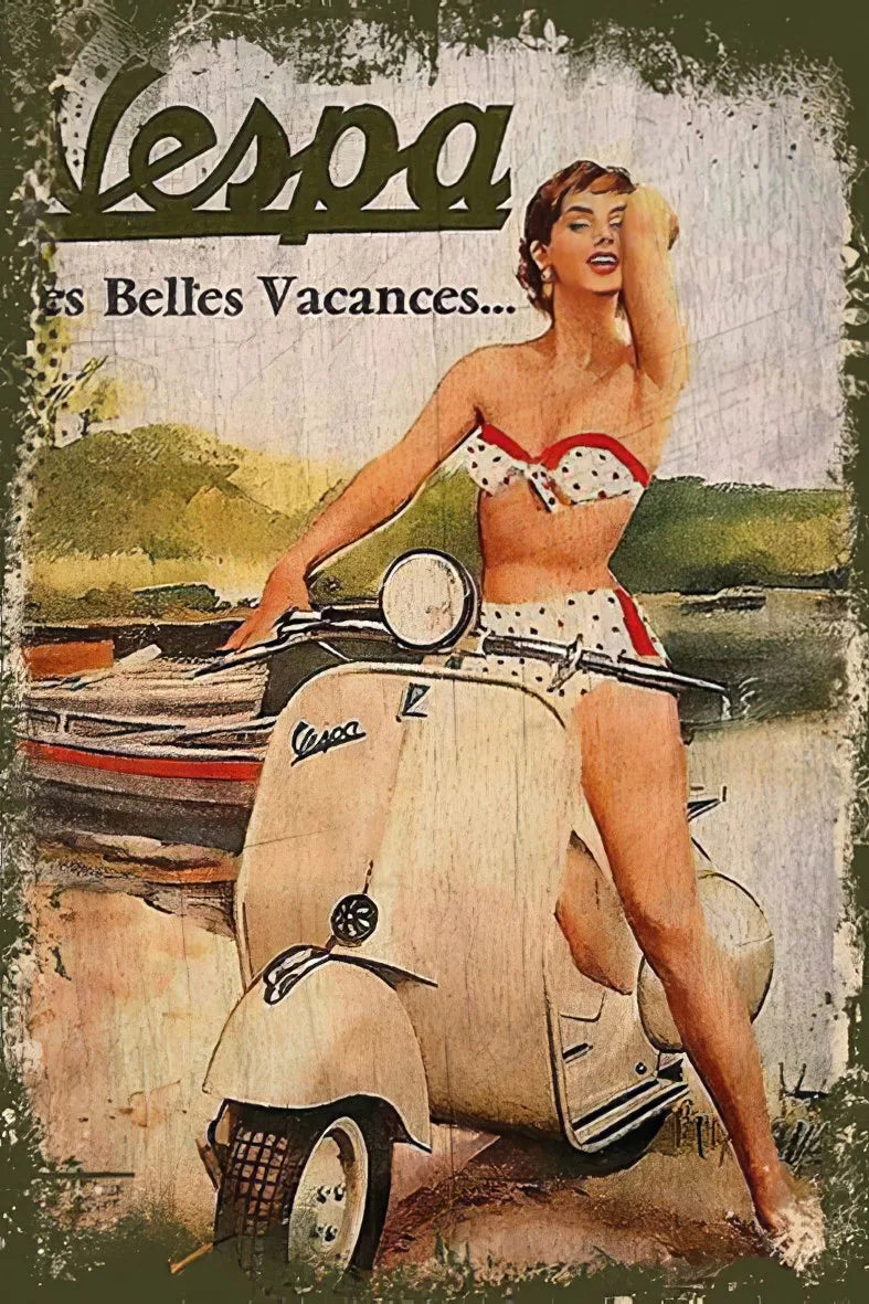 Vespa Retro Ahşap Poster No:311