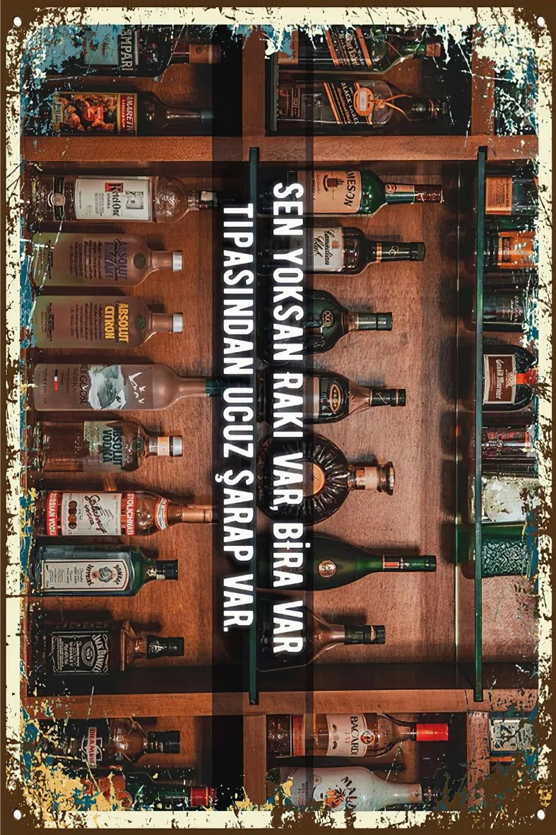 Alkol Temalı Retro Ahşap Poster No:444
