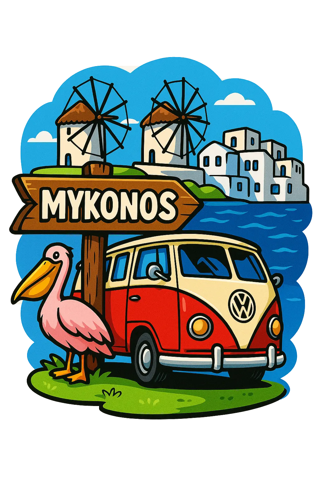 Mykonos Ahşap Magnet – Toptan UV Baskılı Retro Hediyelik Magnet
