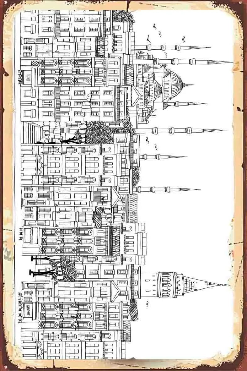 İstanbul Temalı Retro Ahşap Poster No:1108