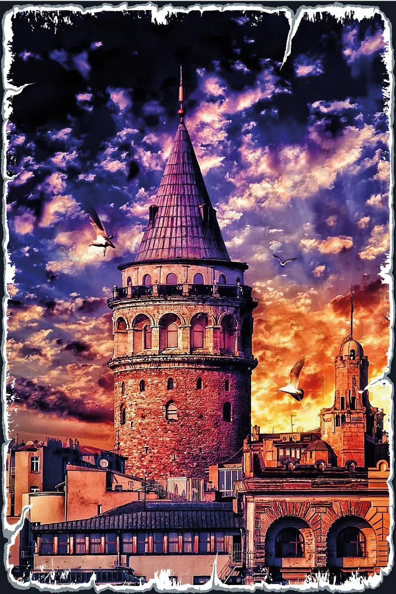 Galata Kulesi Retro Ahşap Poster No:462