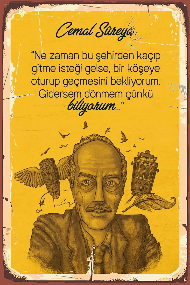 Cemal Süreya Retro Ahşap Poster No:470