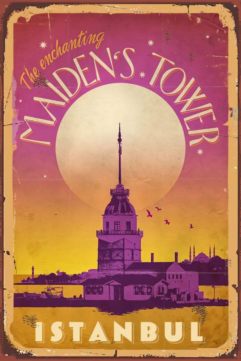 İstanbul Maiden's Tower Retro Ahşap Poster No:744