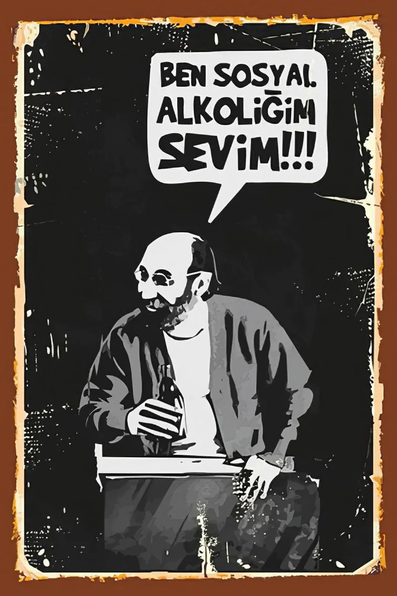 Sosyal Alkolik Retro Ahşap Poster No:69