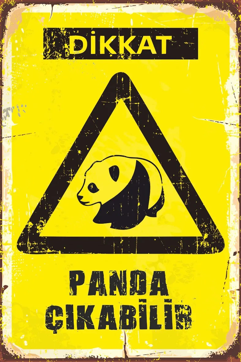 Dikkat Panda Çıkabilir Retro Ahşap Poster No:635