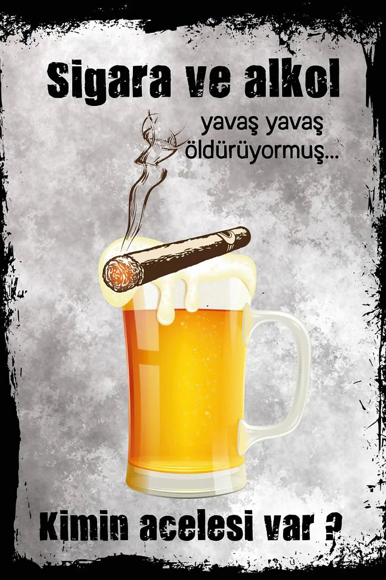 Alkol Temalı Retro Ahşap Poster No:442