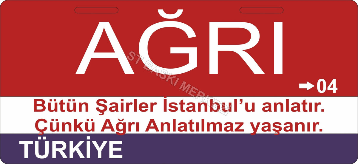 Ağrı Sokak Tabelası Ahşap Poster 11x24cm