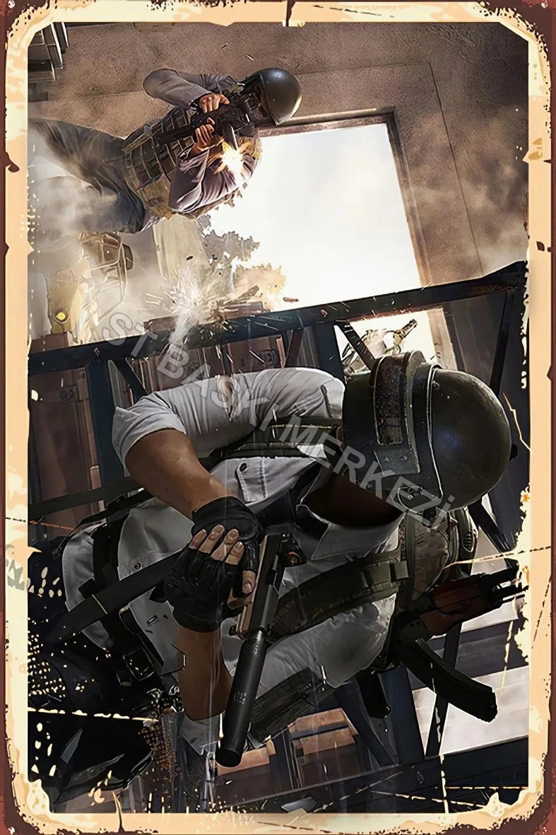 PUBG Retro Ahşap Poster No:418
