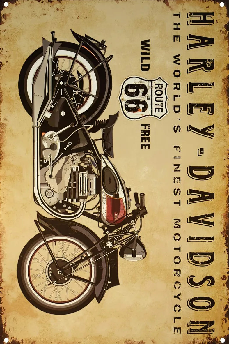 Motosiklet Temalı Retro Ahşap Poster No:457