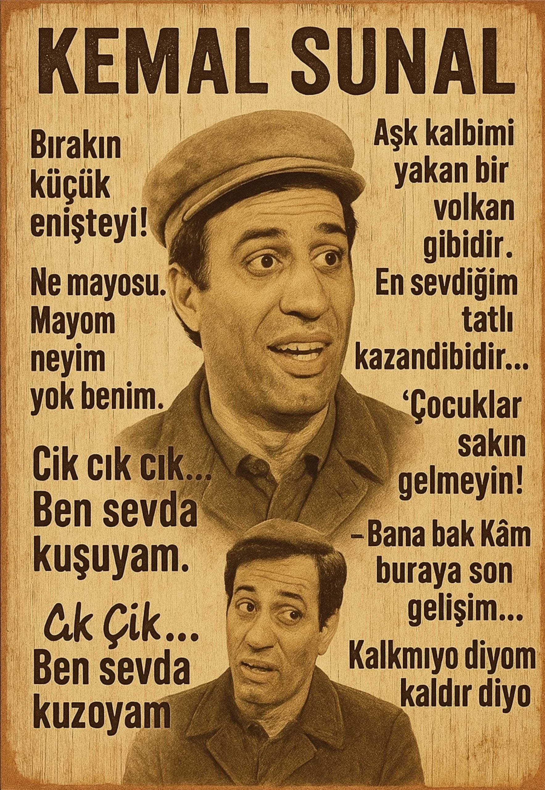Kemal Sunal Retro Ahşap Poster No:1214