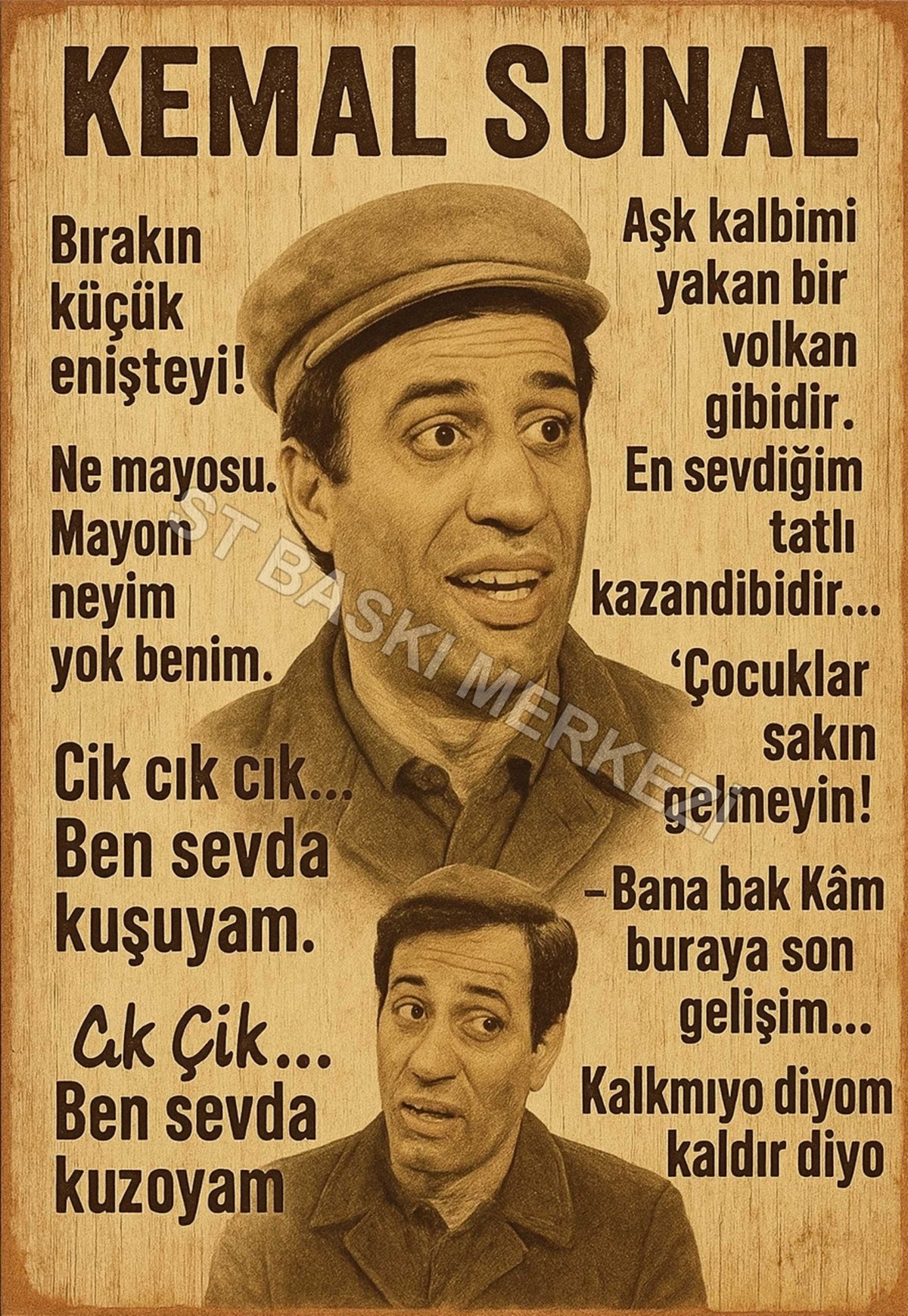 Kemal Sunal Retro Ahşap Poster No:1214