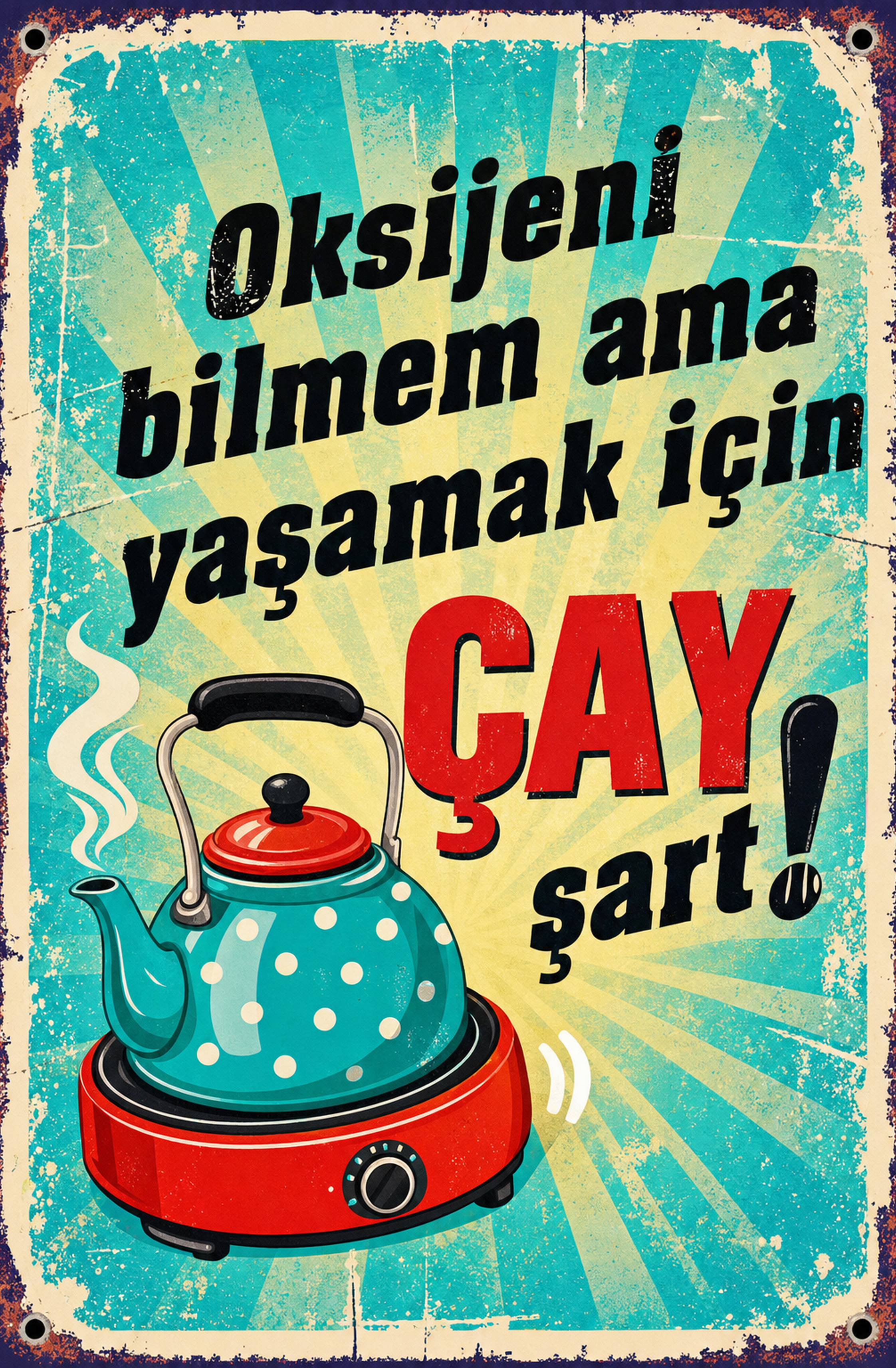 Aksijen Bilmenin Ama Yaşamak İçin Çay Şart! Ahşap Poster 1376