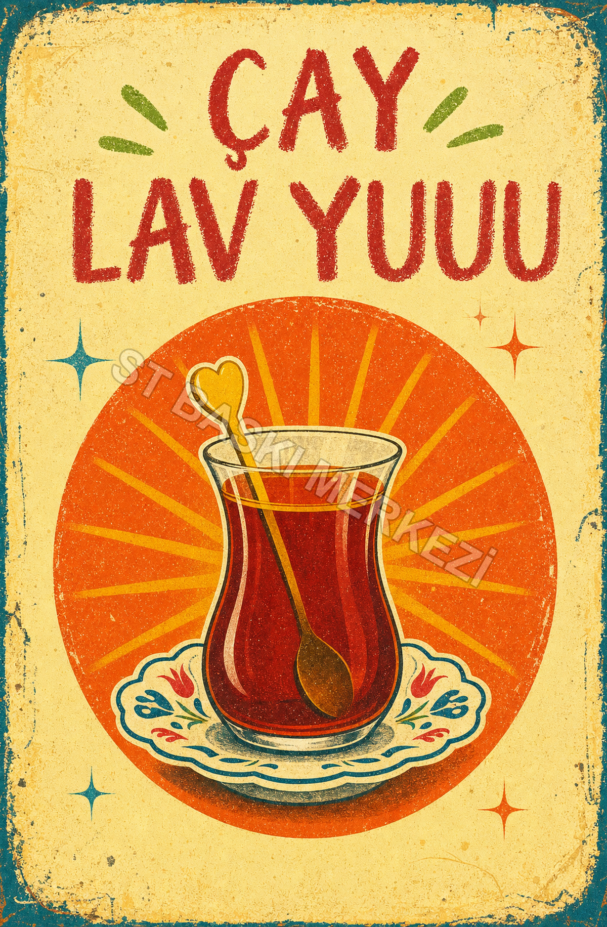 Çay Lav Yuu Ahşap Poster 1383