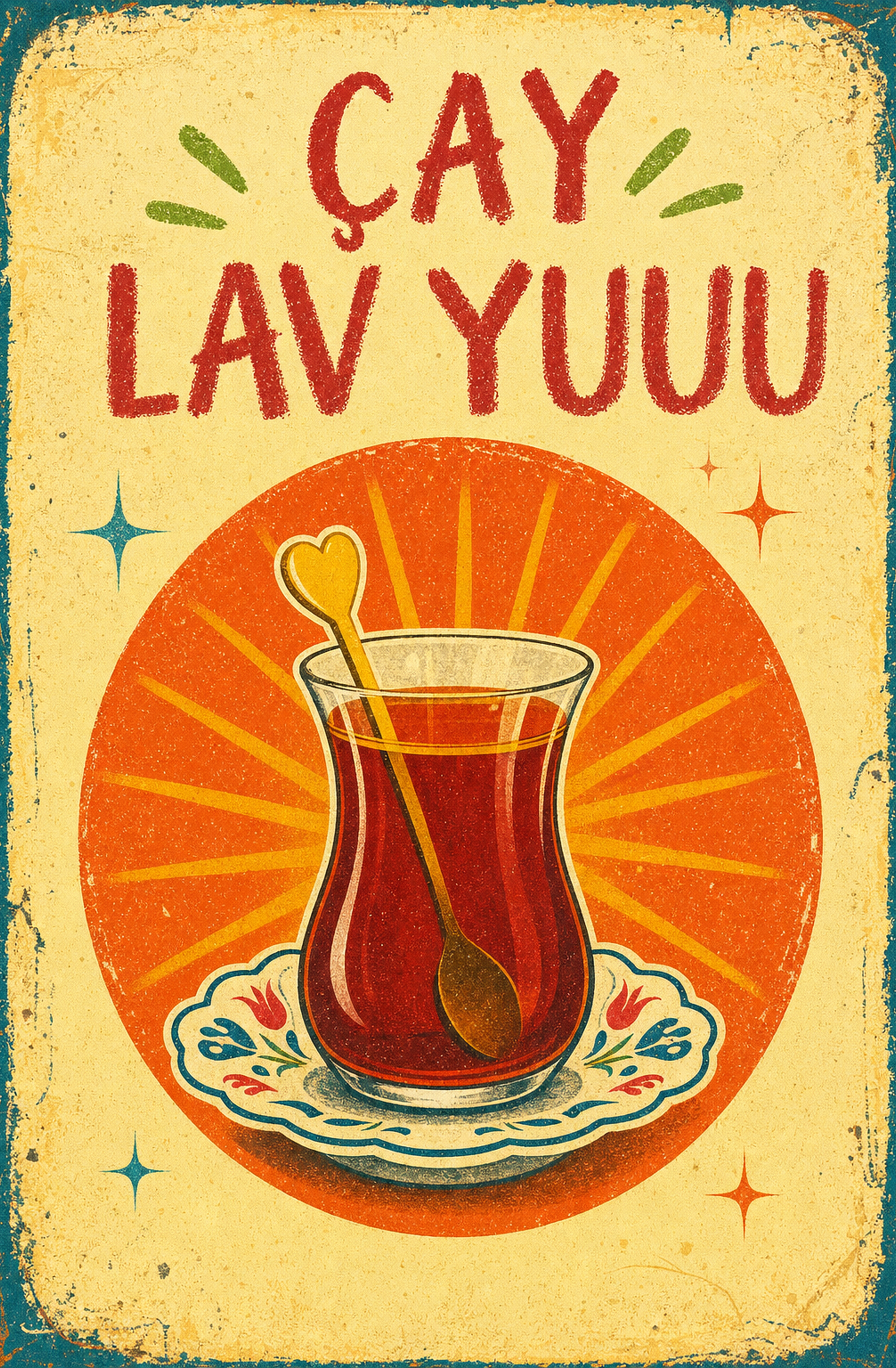 Çay Lav Yuu Ahşap Poster 1383