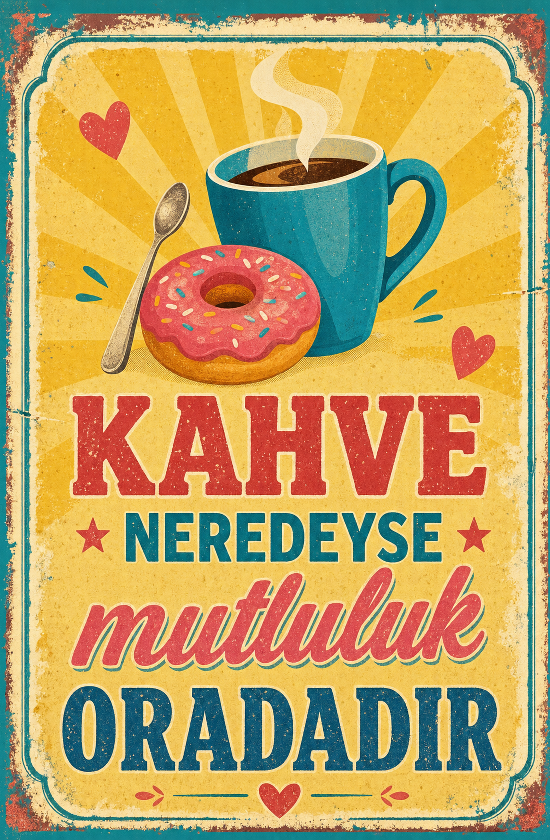 Kahve Neredeyse Mutluluk Oradadır Ahşap Poster 1386