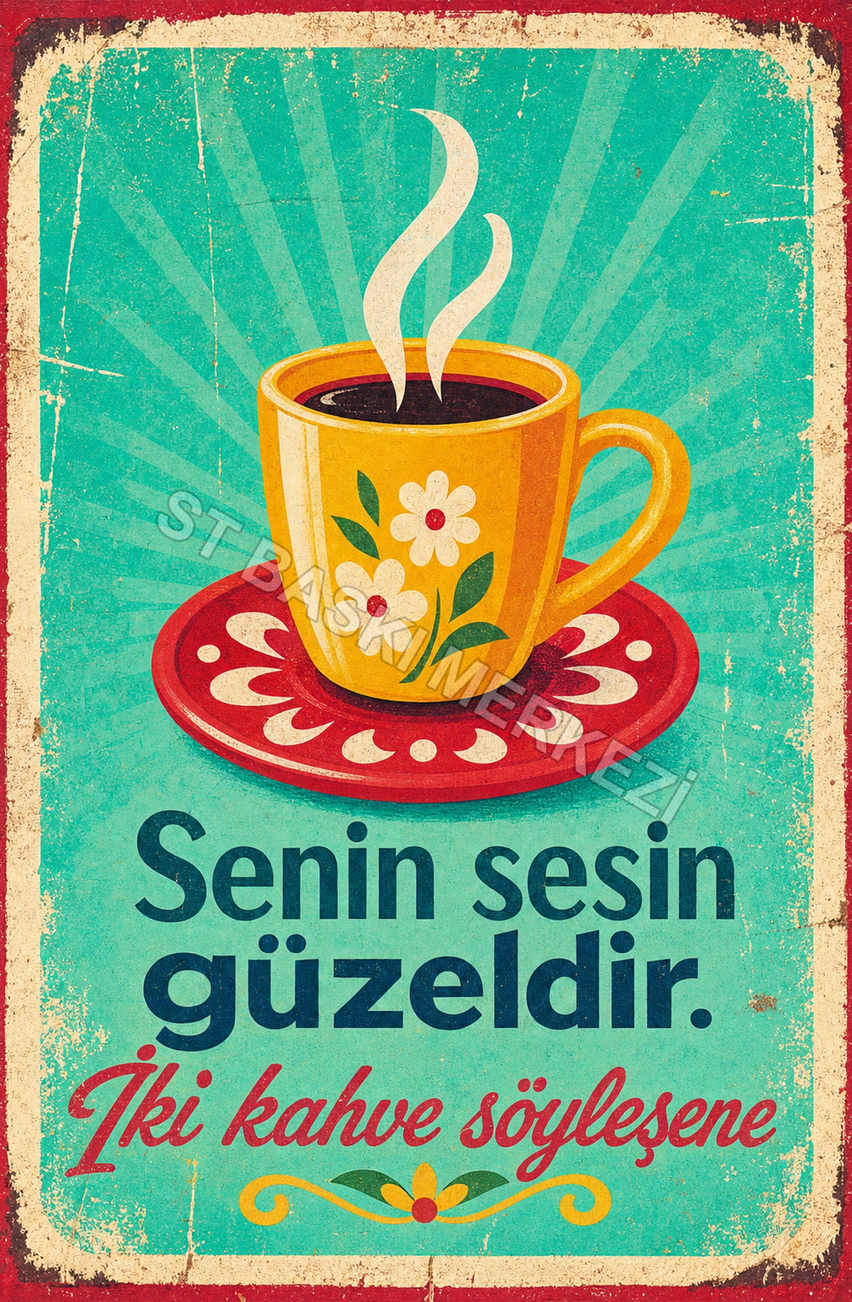 Senin Sesin Güzeldir. İki Kahve Söylesene Ahşap Poster 1390