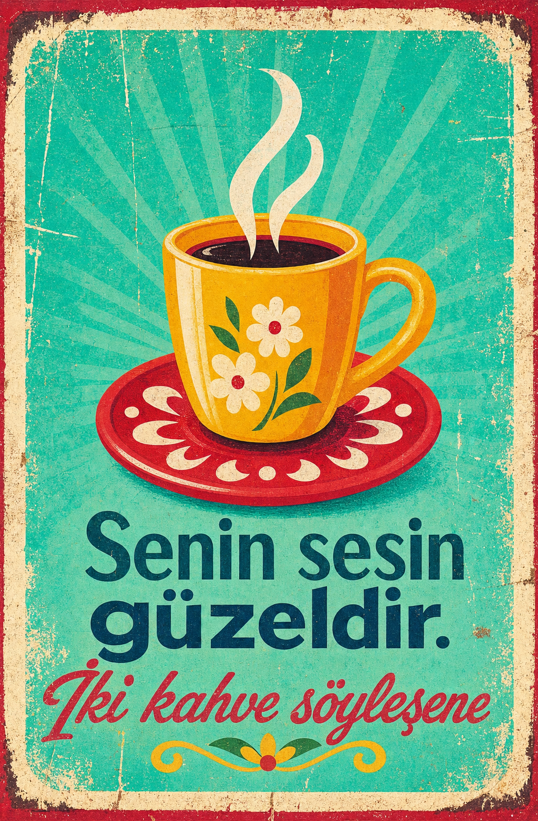 Senin Sesin Güzeldir. İki Kahve Söylesene Ahşap Poster 1391