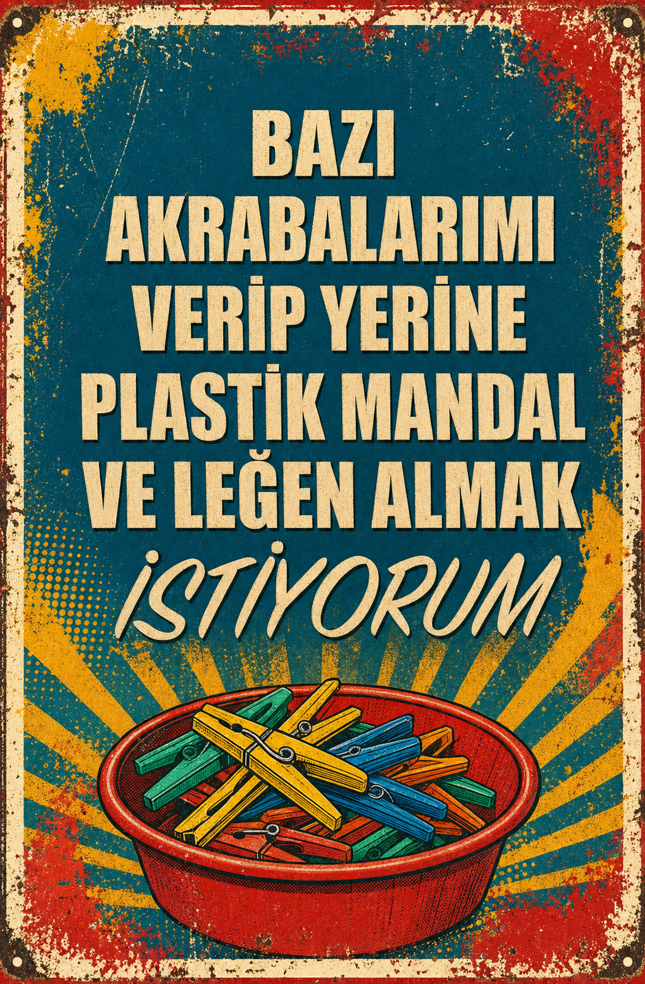 Bazı Akrabalarımı Verip Yerine Plastik Mandal Ve Leğen Almak İstiyorum Ahşap Poster 1417