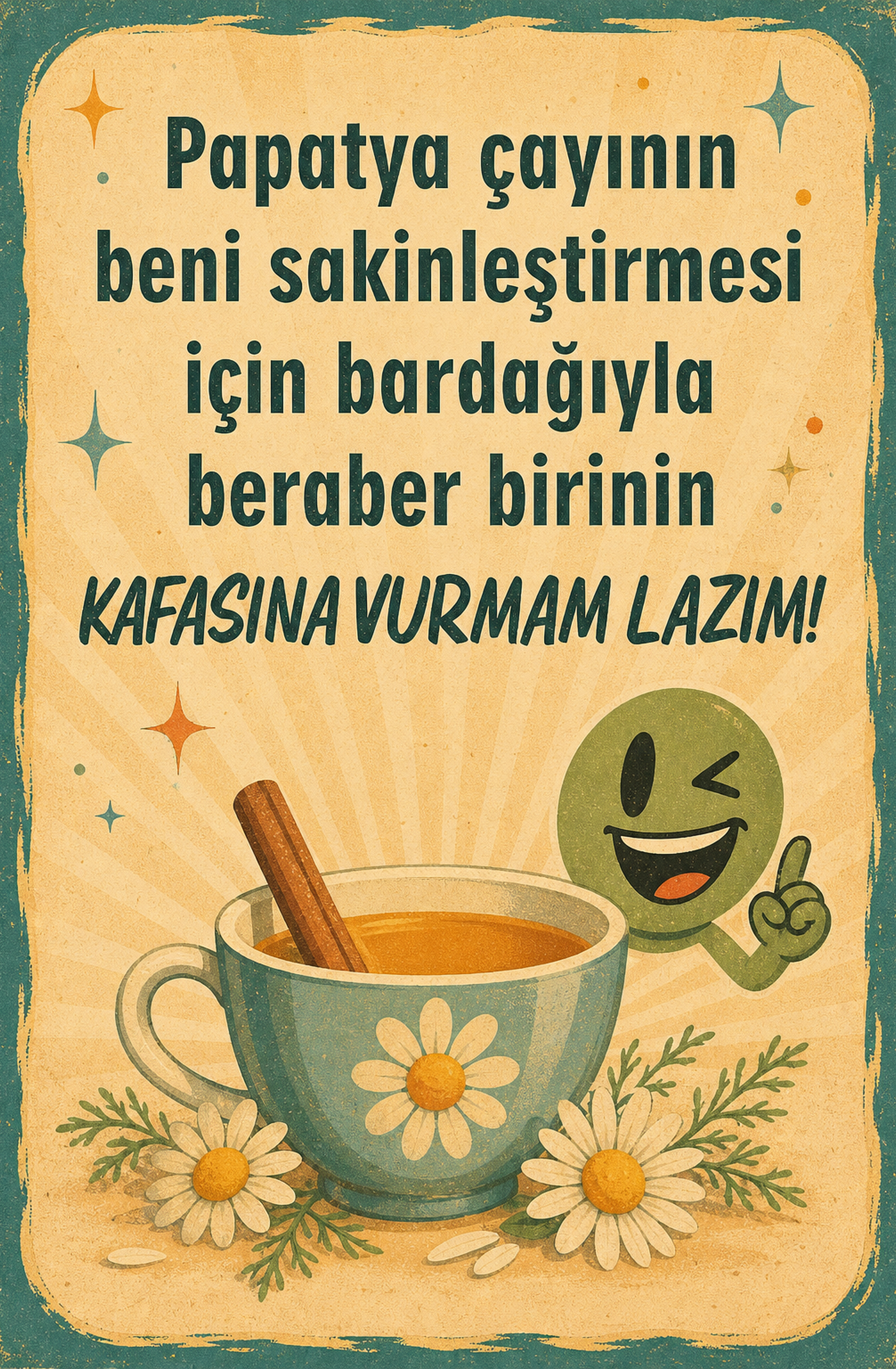 Papatya Çayının Beni Sakinleştirmesi İçin Bardağıyla Beraber Birinin Kafasına Vurmam Lazım! Ahşap Poster 1453
