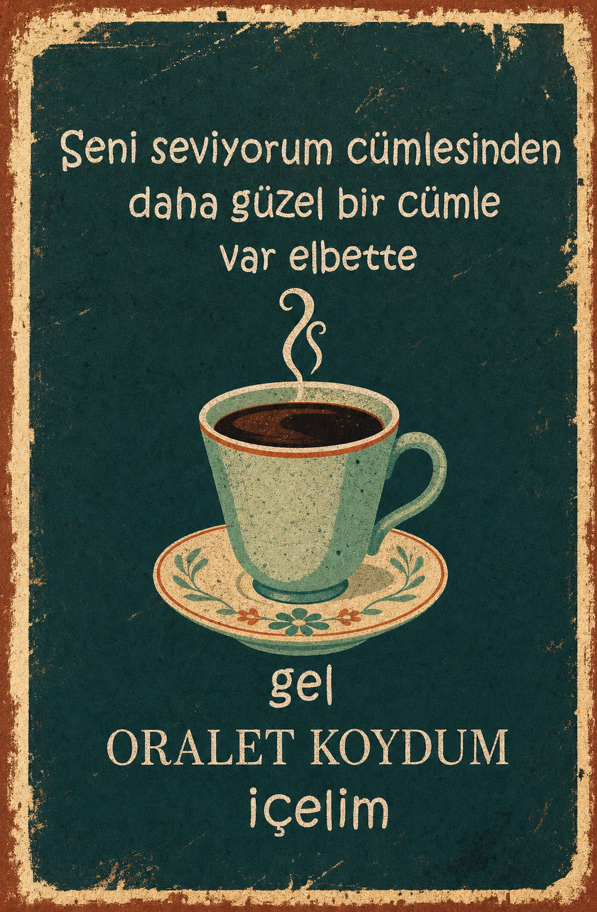 Seni Seviyorum Cümlesinden Daha Güzel Bir Cümle Var Elbette Gel Oralet Koydum İçelim Ahşap Poster 1553