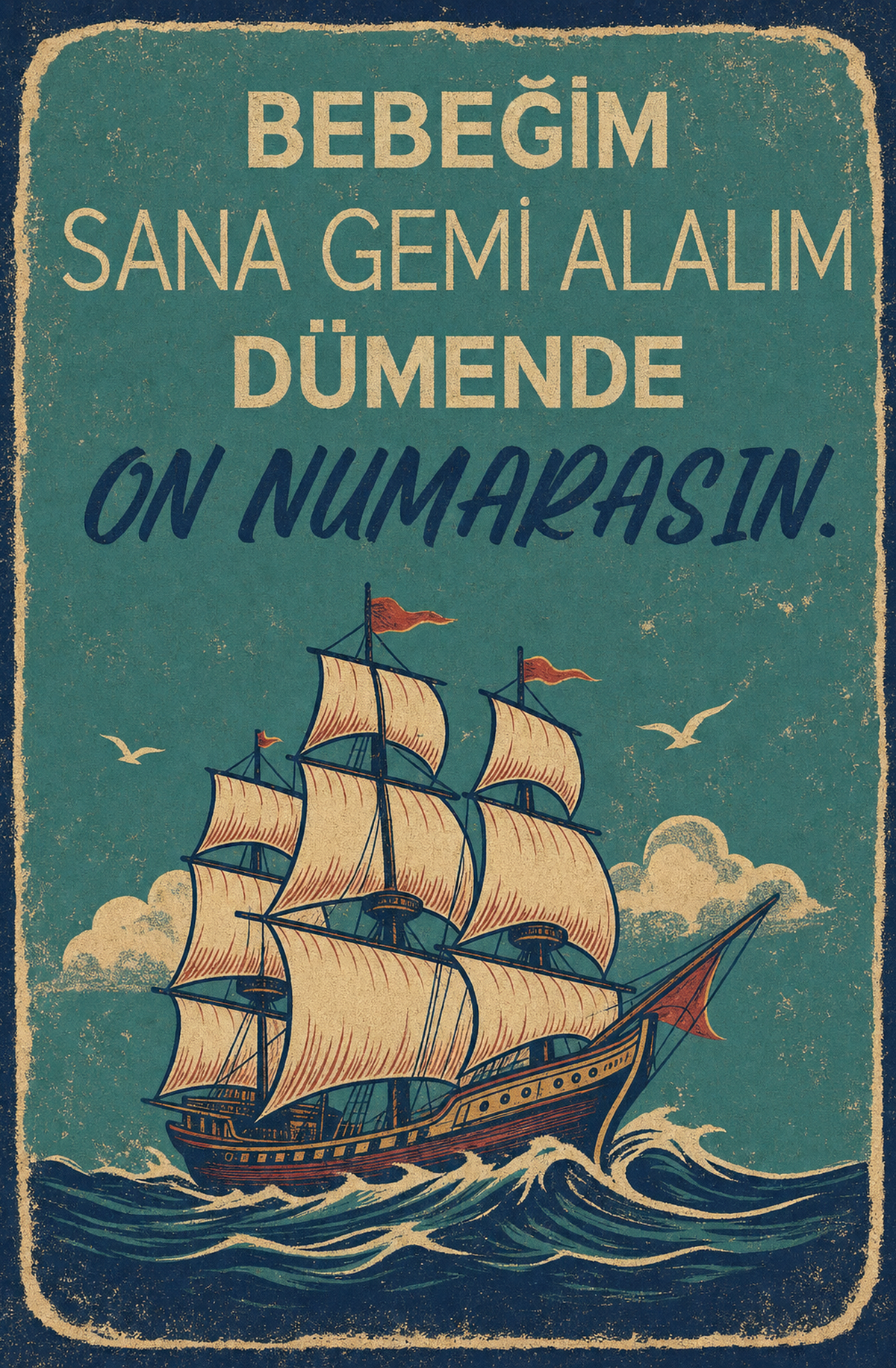 Bebeğim Sana Gemi Alalım Dümende On Numarasın Ahşap Poster 1554