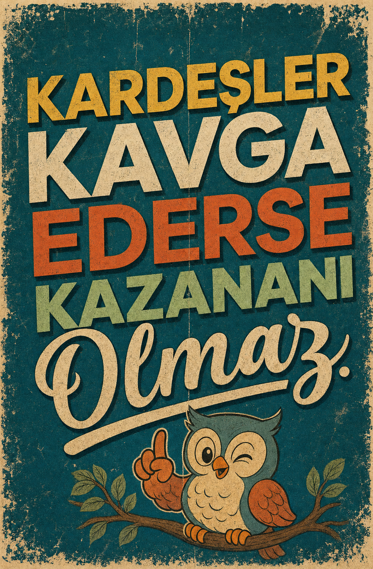 Kardeşler Kavga Ederse Kazananı Olmaz Ahşap Poster 1558