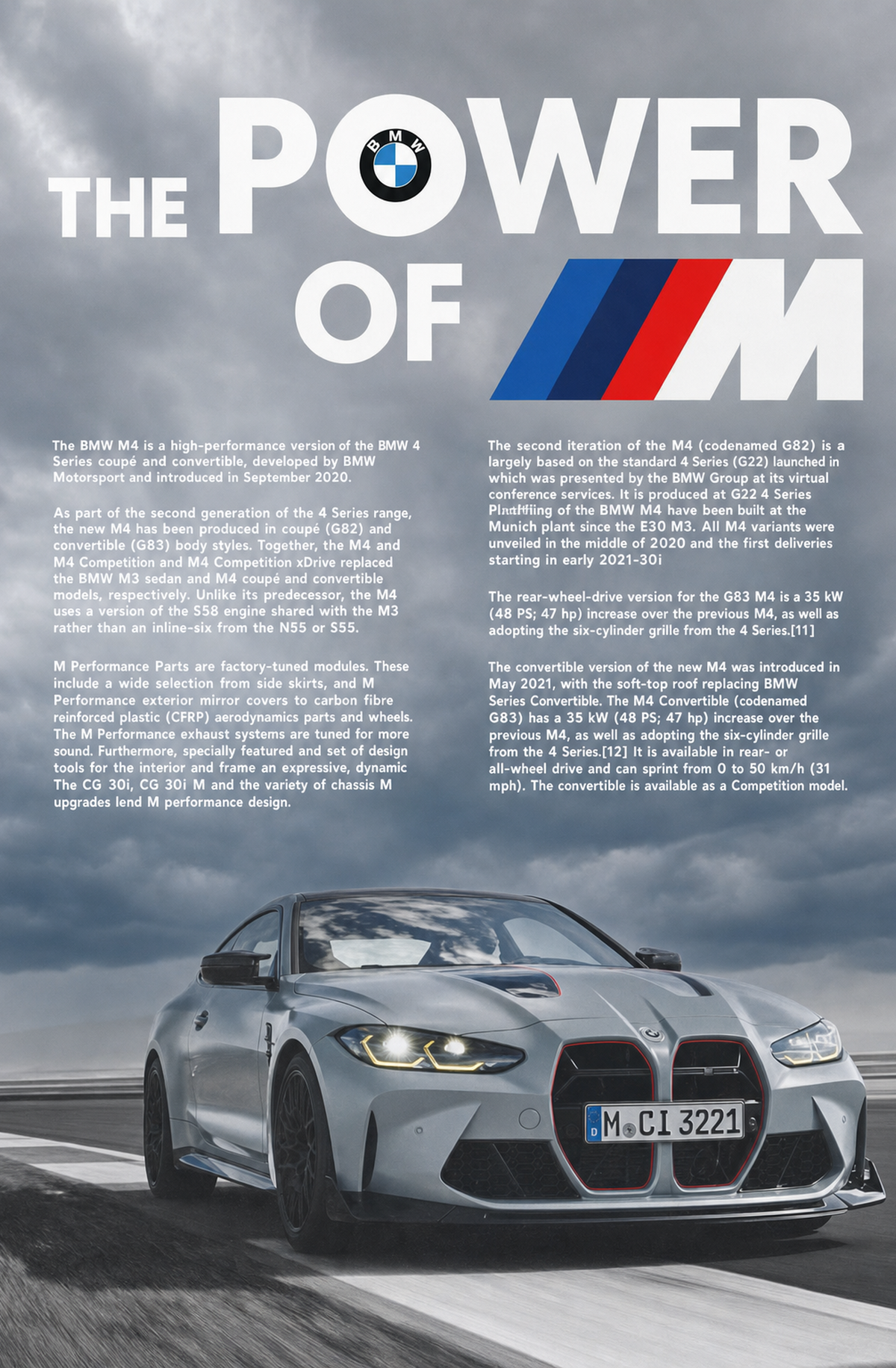 The Power Of M The Bmw M4 İs A High-performance Version Of The Bmw 4 Series Coupé And Convertible, Developed By Bmw Motorsport And İntroduced İn September 2020. As Part Of The Second Generation Of The 4 Series Range, The New M4 Has Been Ahşap Poster 1577
