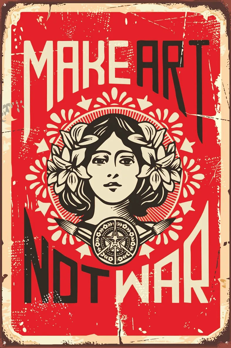 Make Art Not War Retro Ahşap Poster No:609