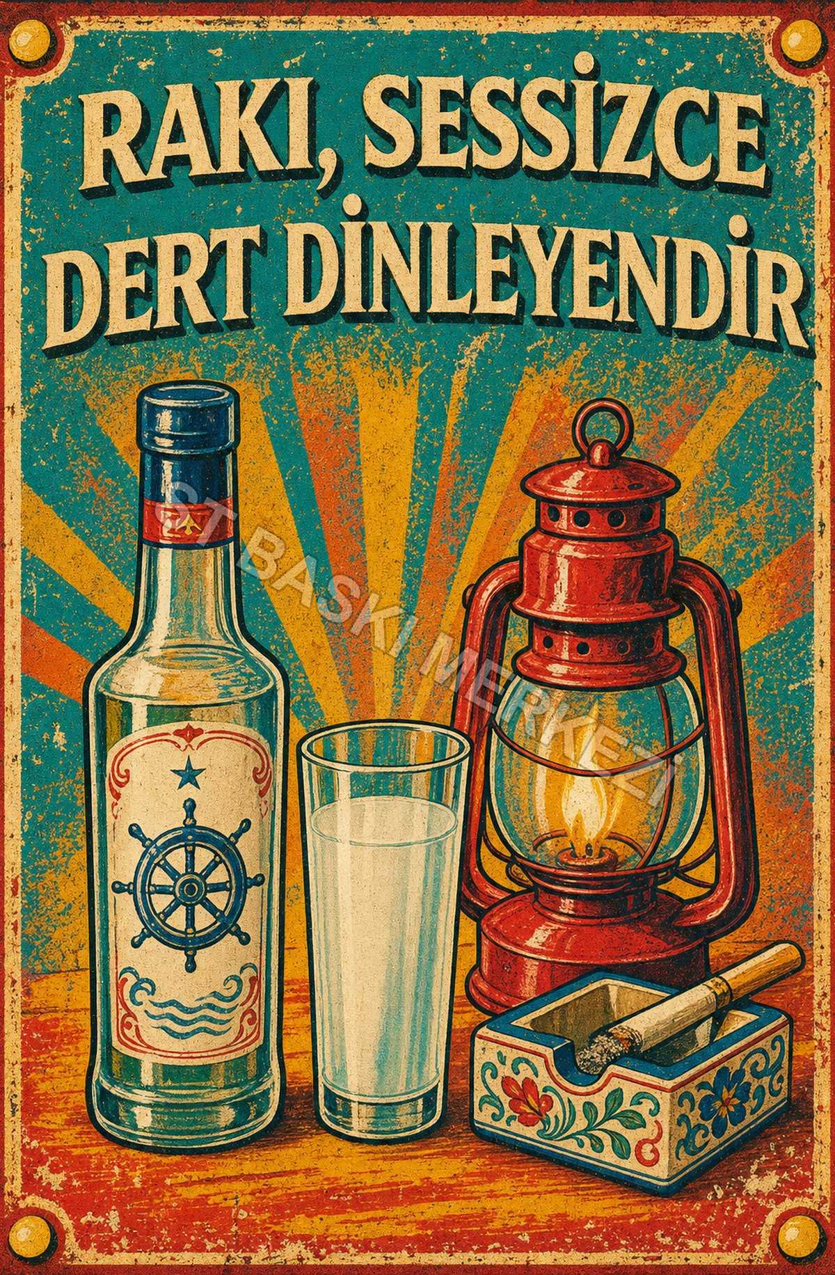 Rakı, Sessizce Dert Dinliyen’dir Ahşap Poster 1646