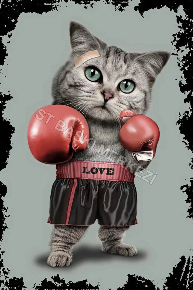 Boksör Kedi Retro Ahşap Poster No:54