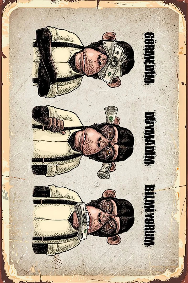 Üç Maymun Retro Ahşap Poster No:414