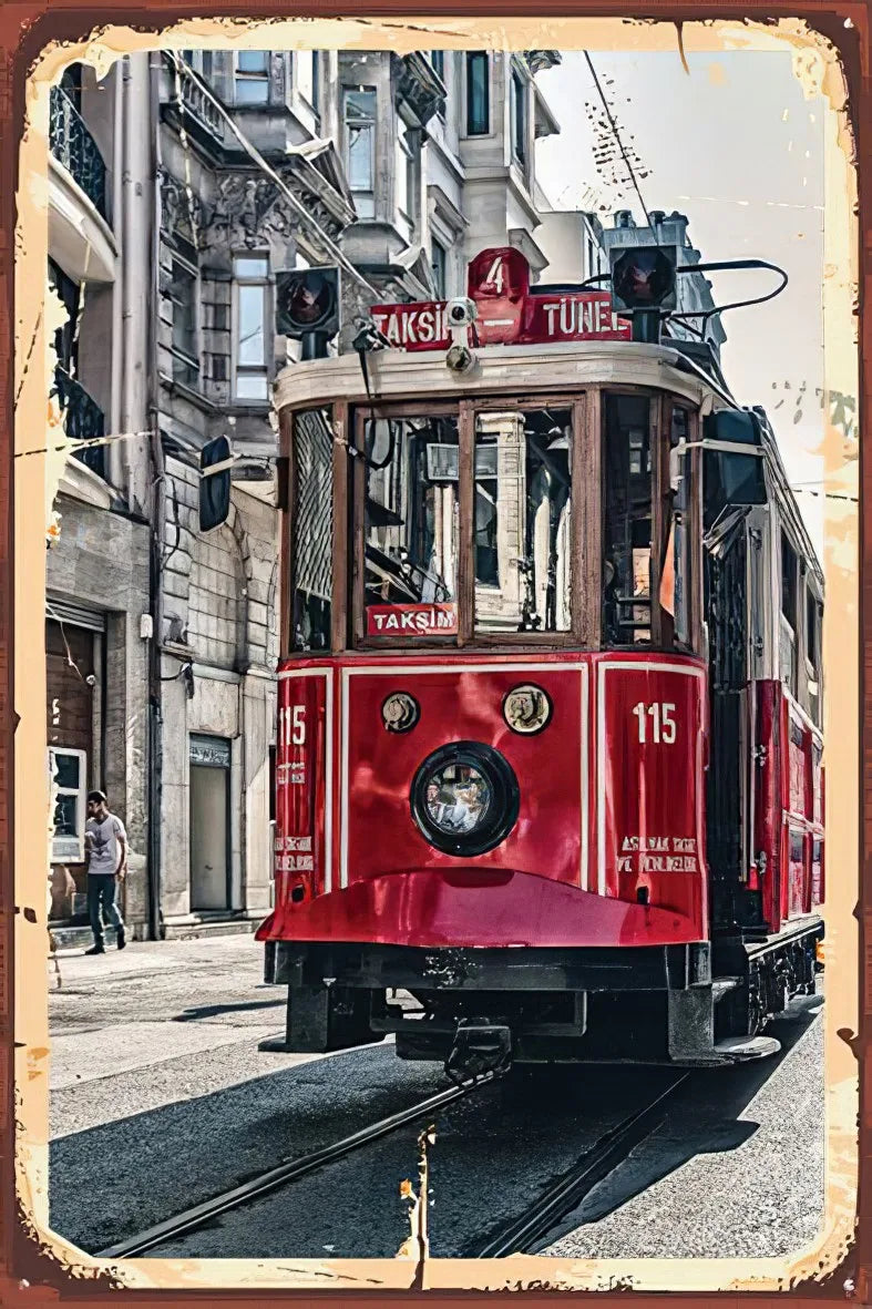 Nostaljik Tren Taksim Retro Ahşap Poster No:325