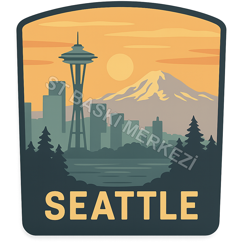 Seattle Ahşap Magnet – Toptan UV Baskılı Retro Hediyelik Magnet