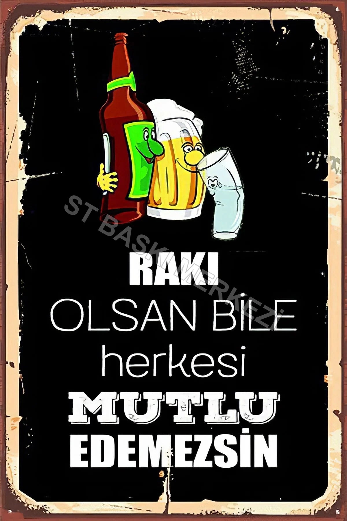 Rakı Olsan Bile Retro Ahşap Poster No: 32