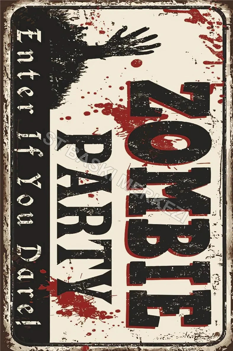 Zombie Party Retro Ahşap Poster No:492