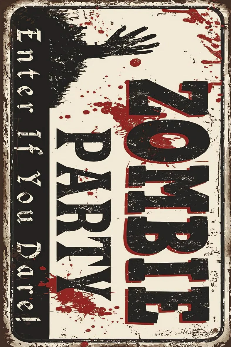 Zombie Party Retro Ahşap Poster No:492
