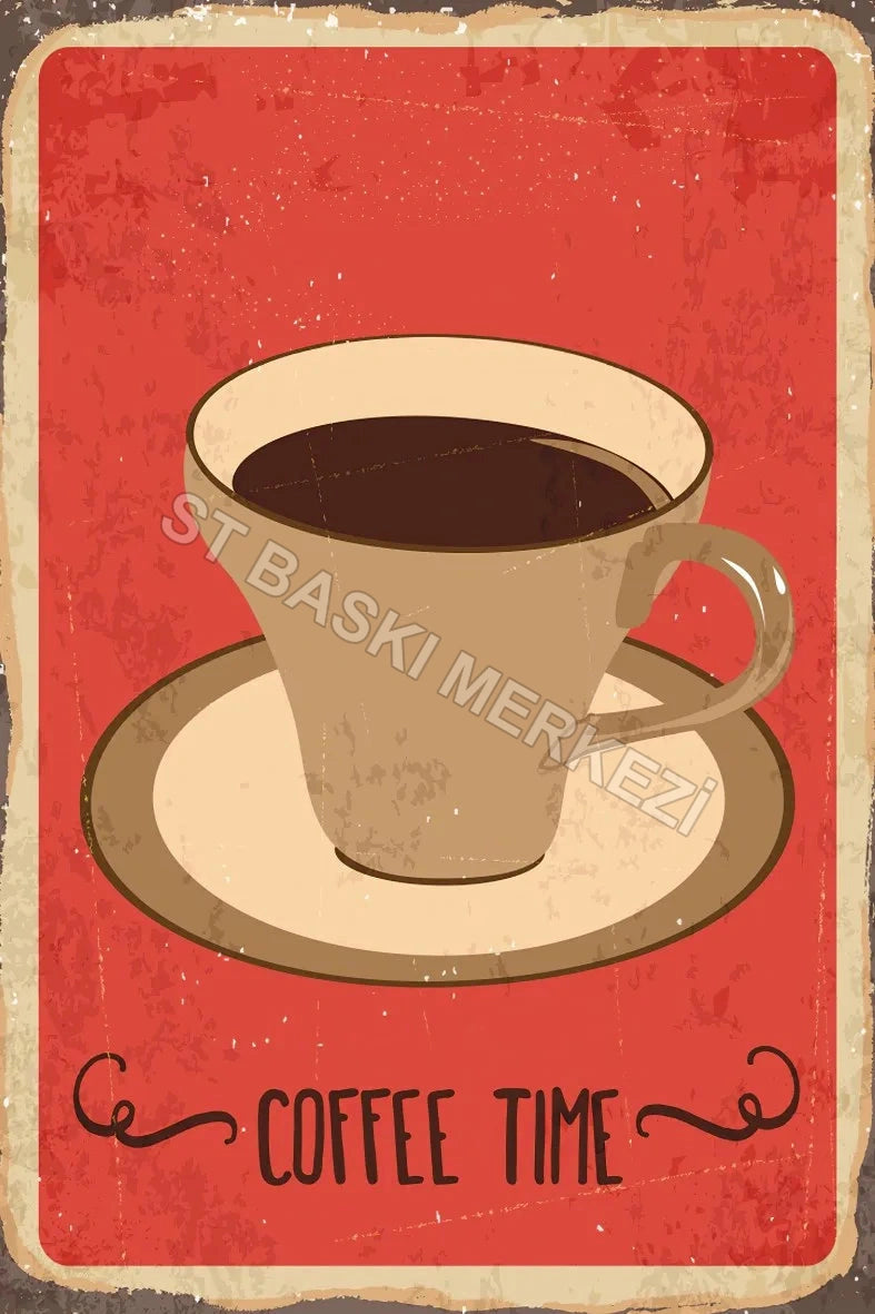 Coffee Time Retro Ahşap Poster No:616